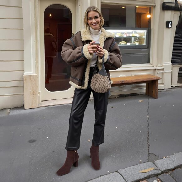 Women Brown Ankle Boots Square Toe Side Zipper Low Heel Fashion Shoes Dressy - Picture 3 of 7